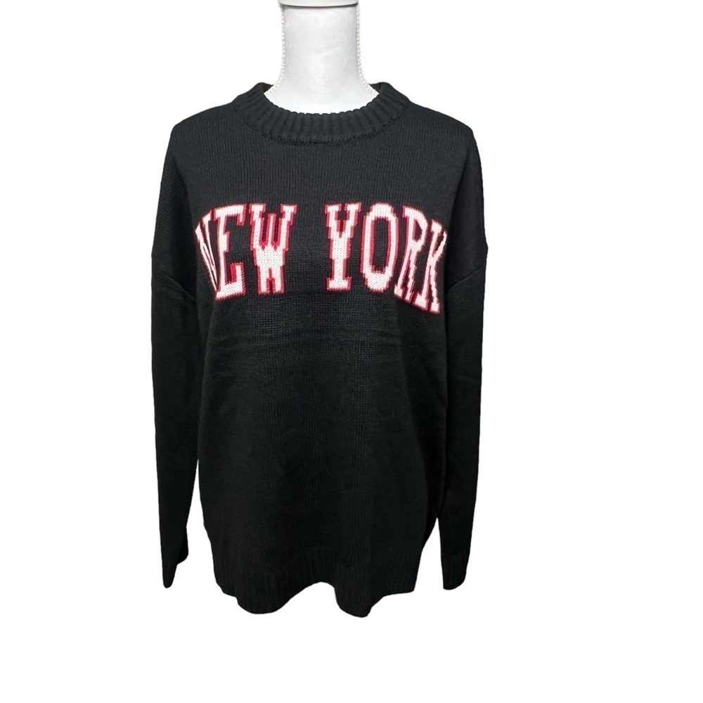 Just Polly New York Knit Sweater Women's Size Large Black Pull Over Long Sleeve